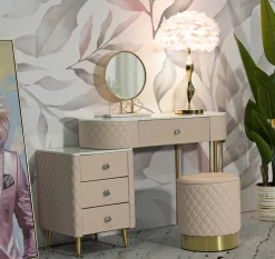 Toelette Trucco > Dmora Toeletta classica vintage 120x40x75h cm rosa e oro - Guidobono Oro, Rosa