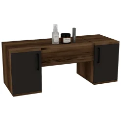 Toelette Trucco > Dmora Toeletta Marrone Noce Nero Antracite Specchio Incluso 3 Ante 100x36x74h cm, Colore Ripiano Marrone - Ruviano Nero Antracite, Marrone Noce