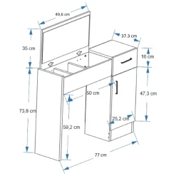 Toeletta Marrone Noce Nero Antracite Specchio Incluso un Cassetto 77x37x109h cm, 2 Ante - Rodano