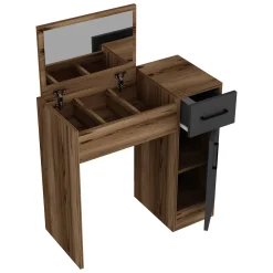 Toeletta Marrone Noce Nero Antracite Specchio Incluso un Cassetto 77x37x109h cm, 2 Ante - Rodano