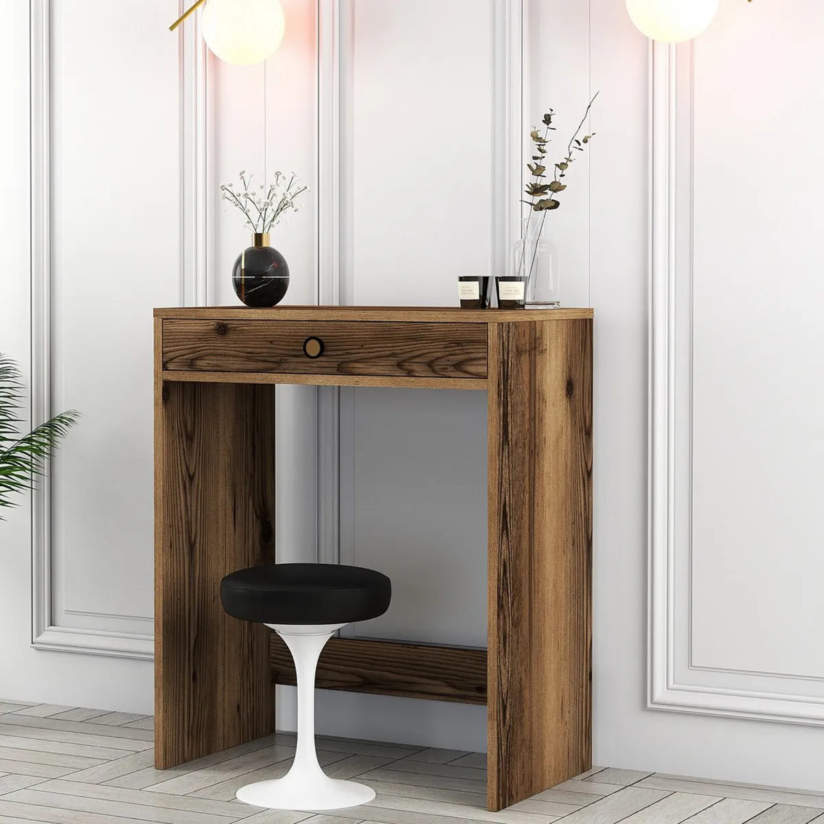 Toelette Trucco > Dmora Toeletta Specchio Incluso un Cassetto 70x85x40h cm, Materiale Piano in Legno Nobilitato - Carde Marrone Noce