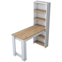 Toelette Trucco > Dmora Toeletta Marrone Rovere Bianco 5 Ripiani 5 Vani 120x54x154h cm, con Libreria - Cervaro Bianco, Marrone Rovere