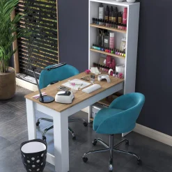 Toelette Trucco > Dmora Toeletta Marrone Rovere Bianco 5 Ripiani 5 Vani 120x54x154h cm, con Libreria - Cervaro Bianco, Marrone Rovere