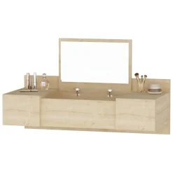 Toelette Trucco > Dmora Toeletta Specchio Incluso 3 Ante 100x39x33h cm, Materiale Piano in Legno Nobilitato - Selci Marrone