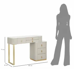 Toelette Trucco > Dmora Toeletta moderna porta trucchi 120x40x75h cm crema e oro - Apoteosi Oro, Bianco Crema