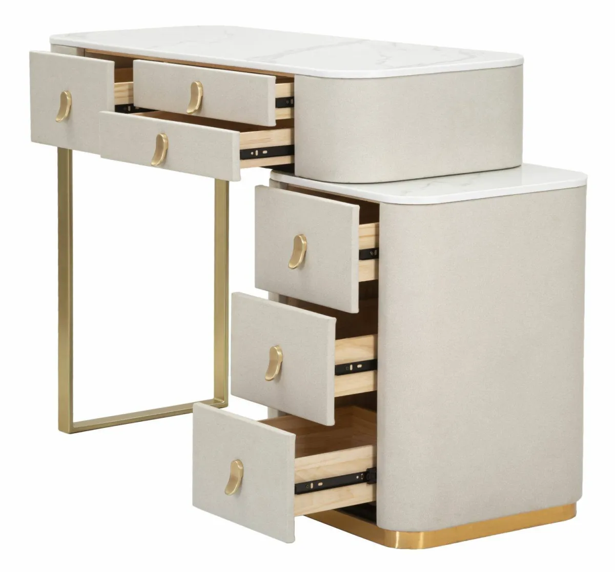 Toelette Trucco > Dmora Toeletta moderna porta trucchi 120x40x75h cm crema e oro - Apoteosi Oro, Bianco Crema