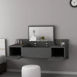 Toeletta Nero Specchio Incluso 3 Ante 100x39x33h cm, Materiale Piano in Legno Nobilitato - Selci