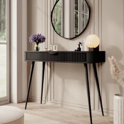 Toelette Trucco > Dmora Toeletta un Cassetto Materiale Struttura in Metallo 100x38x78h cm, Materiale Piano in Legno Nobilitato - Katerara Nero