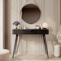 Toelette Trucco > Dmora Toeletta un Cassetto Materiale Struttura in Metallo 100x38x78h cm, Materiale Piano in Legno Nobilitato - Katerara Nero