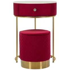 Toeletta Rosso oro un Cassetto Rivestimento in Velluto Trapuntato 52x52x70h cm, Materiale Struttura in Metallo - Mbale