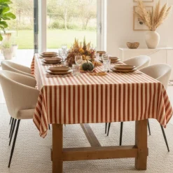 Tovaglia rettangolare no stiro 240x140 cm, arancione e beige - Trapezista - By Sarah Balivo