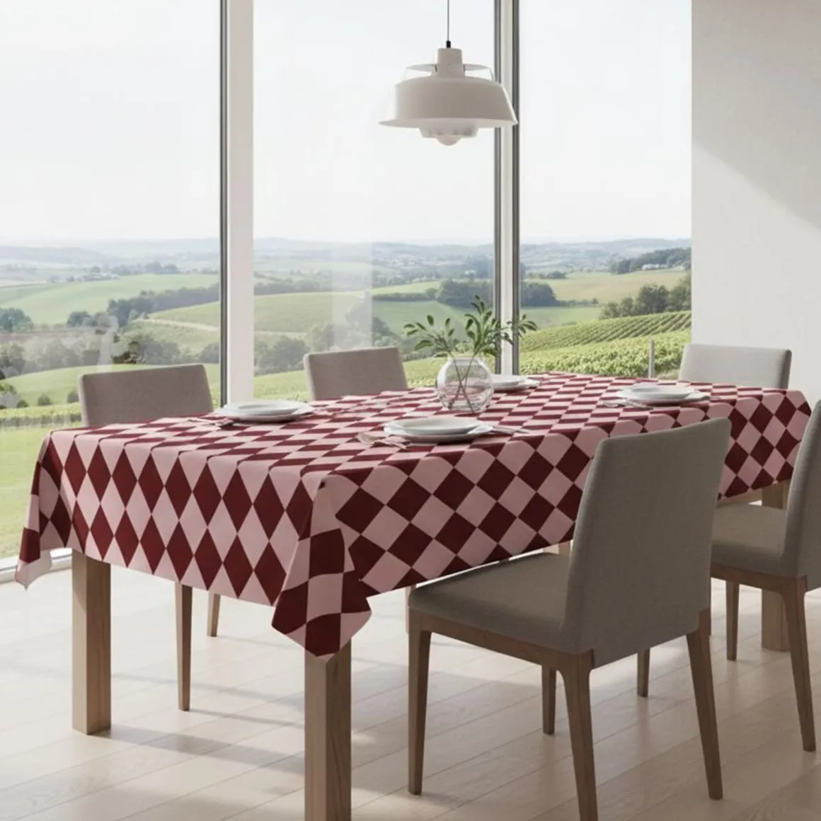 Tovaglia rettangolare no stiro 270x140 cm, rosa e bordeaux - Giocoliera - By Sarah Balivo