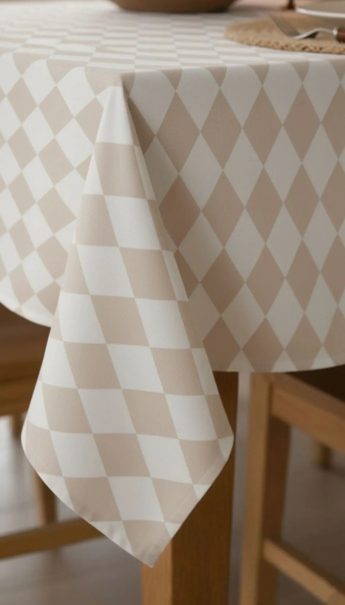 Tovaglia rettangolare no stiro 320x140 cm, tortora e bianco - Acrobata - By Sarah Balivo