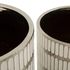 Oggettistica > Dmora Vaso Argento Bianco set 2 Vasi Colore Struttura Bianco, Diametro Vaso Grande: 20, Vaso Piccolo: 16 cm - Banofa Bianco, Argento