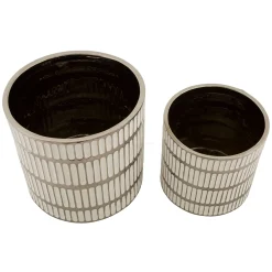 Oggettistica > Dmora Vaso Argento Bianco set 2 Vasi Colore Struttura Bianco, Diametro Vaso Grande: 20, Vaso Piccolo: 16 cm - Banofa Bianco, Argento