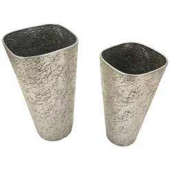 Vaso Argento set 2 Vasi, Finitura Effetto Materico, - Barale