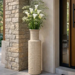 Vaso Beige Finitura Effetto Sabbia Diametro 14 cm, - Fati