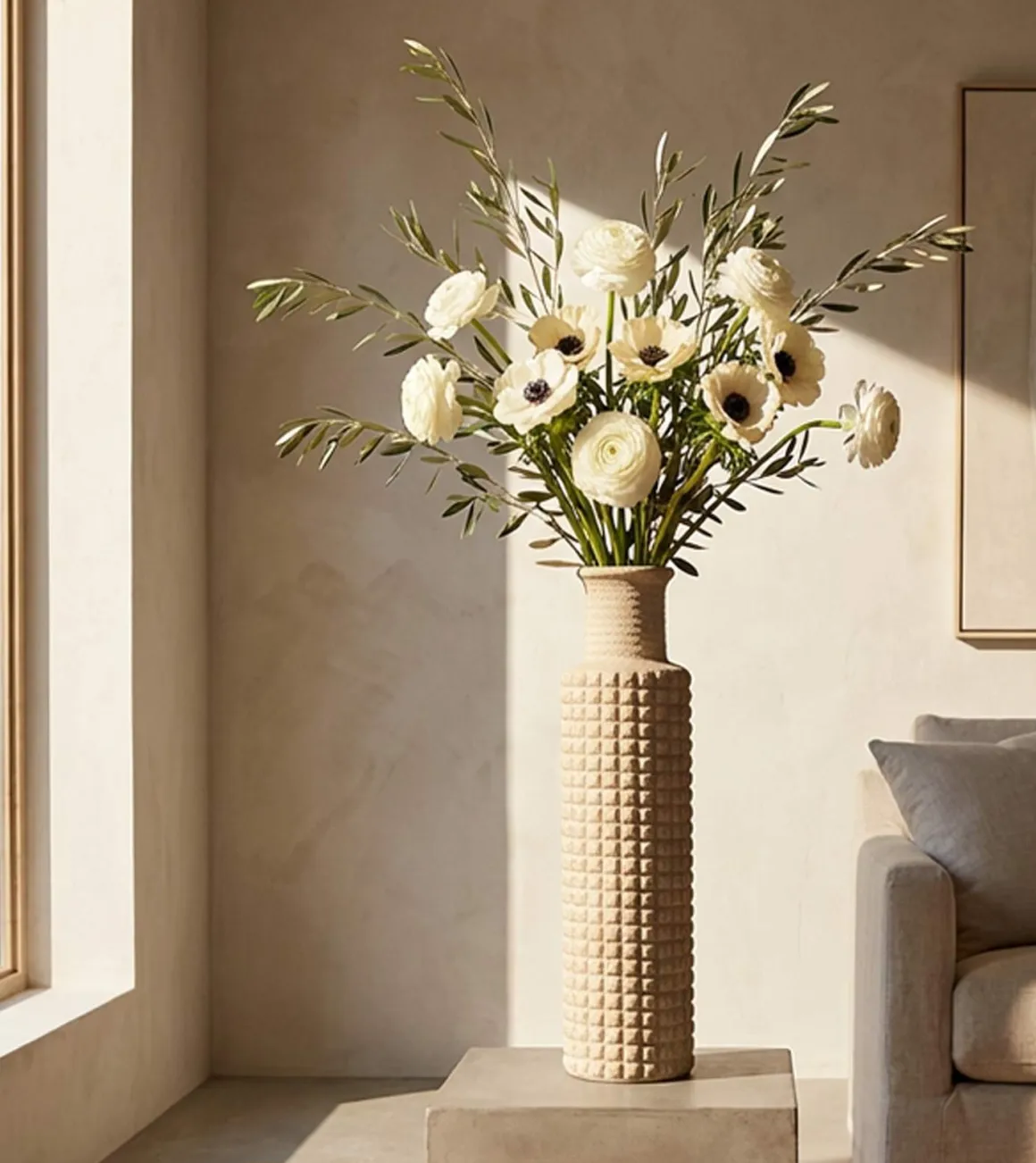Oggettistica > Dmora Vaso Finitura Effetto Sabbia Diametro 18 cm, - Fatenoti Beige