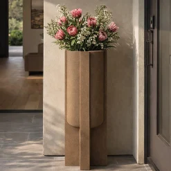 Vaso Beige Finitura Geometrica, - Fatigava