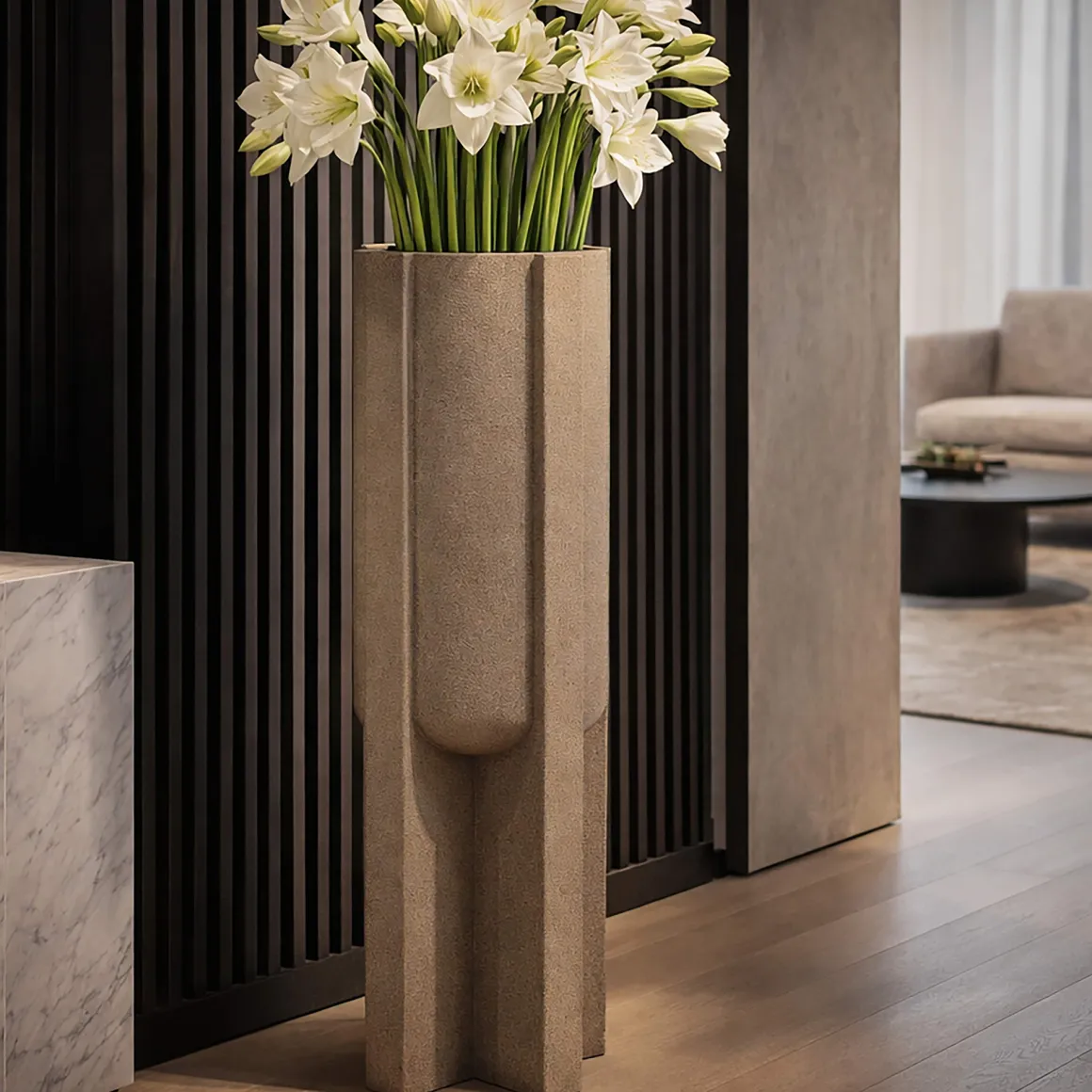 Vaso Beige Finitura Geometrica, - Fatigava