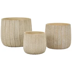 Oggettistica > Dmora Vaso Texture Verticale Effetto Legno Diametro Vaso Grande: 26.5, Vaso Medio: 20.5, Vaso Piccolo: 16.5 cm, - Bava Beige