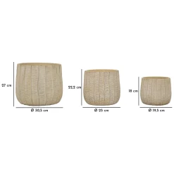 Oggettistica > Dmora Vaso Texture Verticale Effetto Legno Diametro Vaso Grande: 26.5, Vaso Medio: 20.5, Vaso Piccolo: 16.5 cm, - Bava Beige