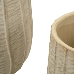 Oggettistica > Dmora Vaso Texture Verticale Effetto Legno Diametro Vaso Grande: 26.5, Vaso Medio: 20.5, Vaso Piccolo: 16.5 cm, - Bava Beige