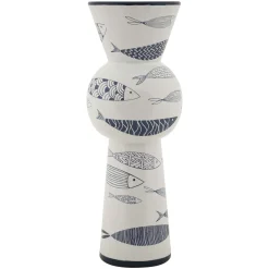Oggettistica > Dmora Vaso Bianco blu Disegni con Pesci Colore Struttura blu, - Silva Blu, Bianco