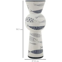 Oggettistica > Dmora Vaso Bianco blu Disegni con Pesci Colore Struttura blu, - Silva Blu, Bianco