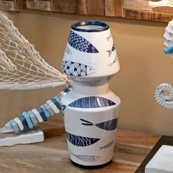 Vaso Bianco blu Disegni con Pesci Colore Struttura blu, - Verra