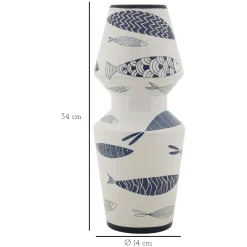 Oggettistica > Dmora Vaso Bianco blu Disegni con Pesci Colore Struttura blu, Diametro 6 cm - Aurel Blu, Bianco