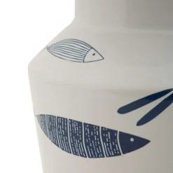 Oggettistica > Dmora Vaso Bianco blu Disegni con Pesci Colore Struttura blu, Diametro 6 cm - Aurel Blu, Bianco