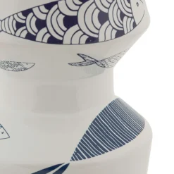 Oggettistica > Dmora Vaso Bianco blu Disegni con Pesci Colore Struttura blu, Diametro 6 cm - Aurel Blu, Bianco