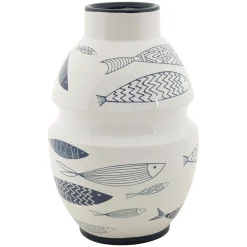 Vaso Bianco blu Disegni con Pesci Colore Struttura blu, Diametro 7.5 cm - Cosmo