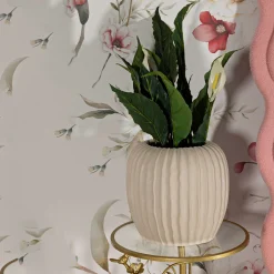 Oggettistica > Dmora Vaso Finitura Scanalata Diametro 16 cm, Sfumatura Colore Struttura Crema - Pangni Bianco Crema