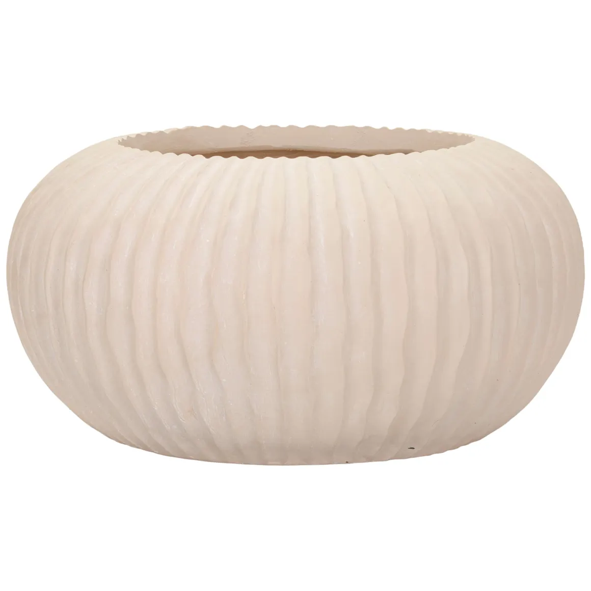 Vaso Bianco Crema Finitura Scanalata Diametro 22 cm, Sfumatura Colore Struttura Crema - Arvid