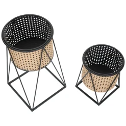 Oggettistica > Dmora Vaso Bianco Crema Nero set 2 Vasi, Portavasi Rimovibili Colore Struttura Nero, Diametro Vaso Grande: 20, Vaso Piccolo: 18 cm - Sisimi Nero, Bianco Crema