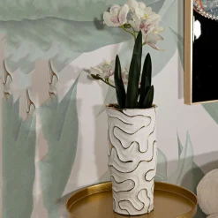 Oggettistica > Dmora Vaso Bianco oro Colore Struttura oro, - Banenoha Oro, Bianco