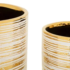 Vaso Bianco oro set 2 Vasi Colore Struttura oro, Diametro Vaso Grande: 21, Vaso Piccolo: 16 cm - Bano