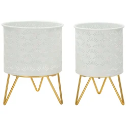 Oggettistica > Dmora Vaso Bianco oro set 2 Vasi, Portavasi Rimovibili Colore Struttura oro, - OldCro Oro, Bianco