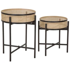 Oggettistica > Dmora Vaso Marrone Nero set da 2, Dettaglio Effetto Paglia di Vienna Colore Struttura Nero, Materiale Struttura in Metallo - Darenate Nero, Marrone