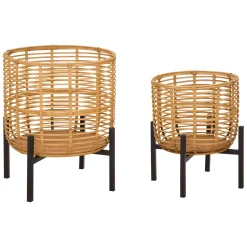 Vaso Marrone Rovere Nero set 2 Vasi, Portavasi Rimovibili Colore Struttura Nero, Diametro Vaso Grande: 39, Vaso Piccolo: 30 cm - Bocas