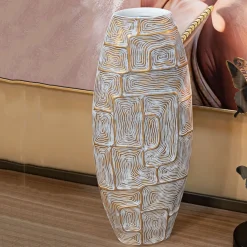 Vaso oro Bianco Disegni con Linee Geometriche Colore Struttura Bianco, - Bamorasi