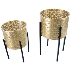 Vaso oro Nero set 2 Vasi, Portavasi Rimovibili Colore Struttura Nero, Diametro Vaso Grande: 20, Vaso Piccolo: 17 cm - Timna