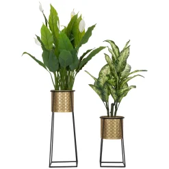 Vaso oro Nero set 2 Vasi, Portavasi Rimovibili Colore Struttura Nero, Diametro Vaso Grande: 22, Vaso Piccolo: 20 cm - Tikal