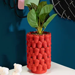 Vaso Rosso Disegni con Fragole Diametro 13.5 cm, - Giano