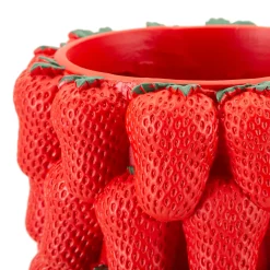 Vaso Rosso Disegni con Fragole Diametro 13.5 cm, - Giano
