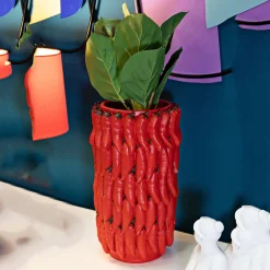 Oggettistica > Dmora Vaso Disegni con Peperoncini Diametro 13 cm, - Elmo Rosso