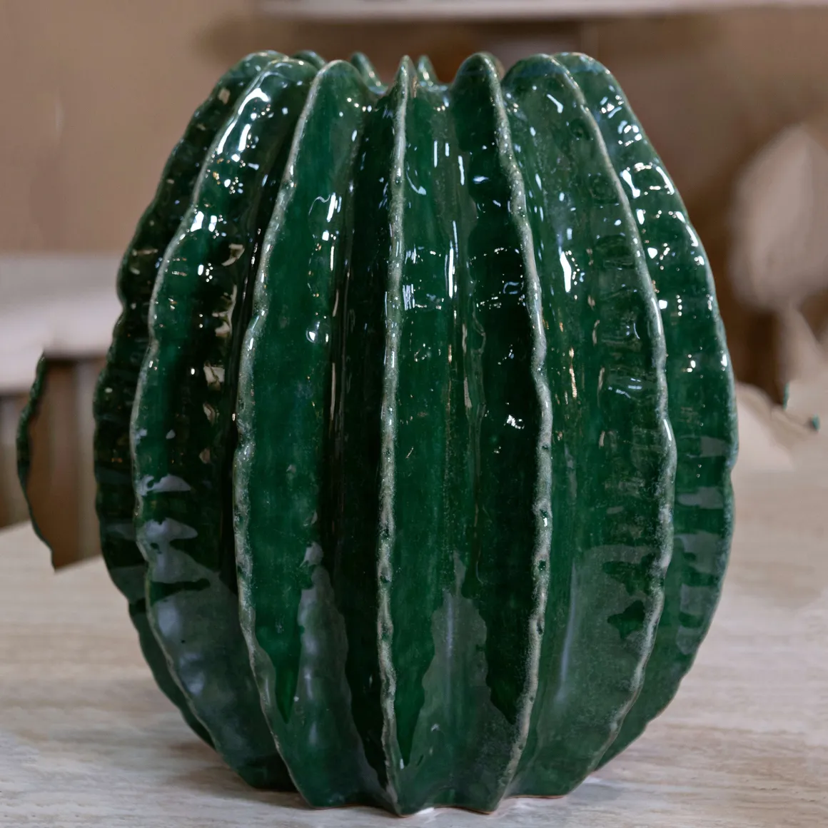 Vaso Verde Disegno con Cactus Diametro 9 cm, - KohYao