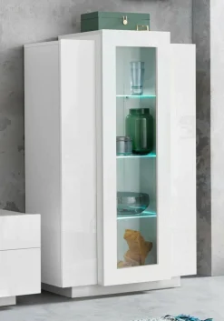 Cucina|Salotto > Dmora Vetrina 3 ante 80x38x121h cm bianca lucida - Ablaze Bianco Lucido